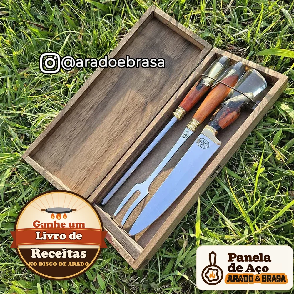 Conjunto Faca, Chaira e Garfo 8" com Estojo – Cabo Híbrido