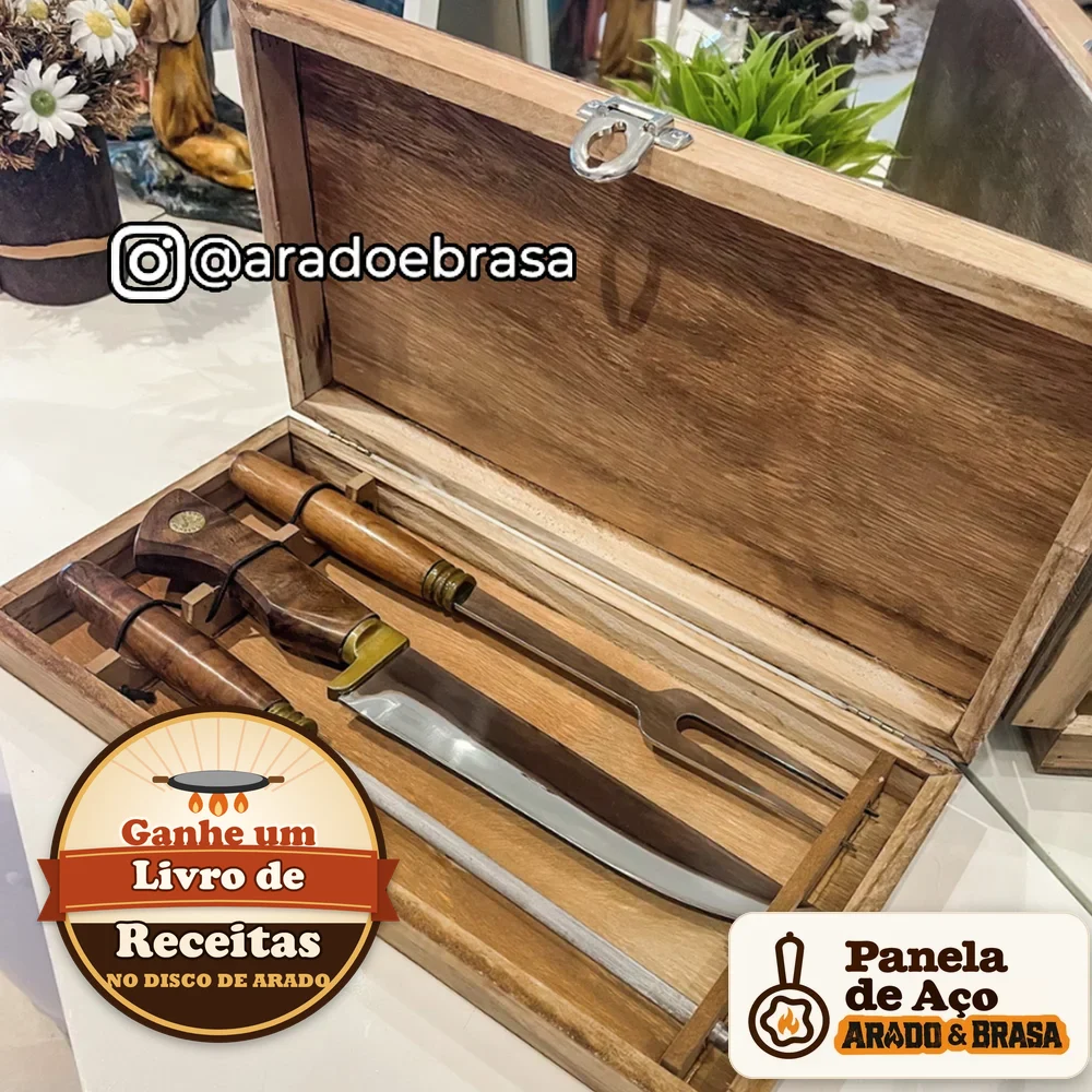 Conjunto Faca, Chaira e Garfo 8" com Estojo