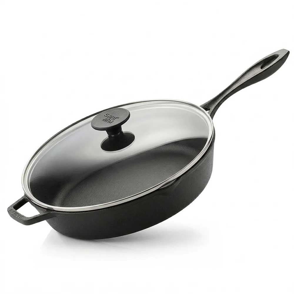 Frigideira de Ferro Fundido Com tampa de vidro Cabo de Ferro 28 Cm - Santana